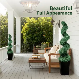 2 Pack 2/3/4 Ft Artificial Boxwood Spiral Plants, With BlackPots, Green Pe Wrought Iron Plants, Suitable For Porch, Garage, And Fireplace.Mother's Day Gift summerwins
