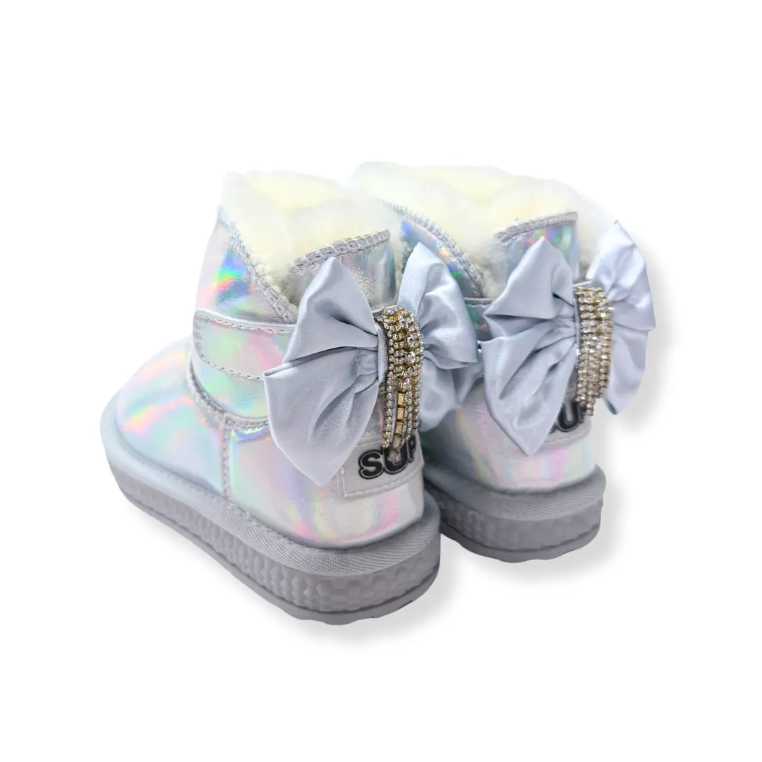 Handcrafted Rhinestone Chain Bowtie Metallic Boots