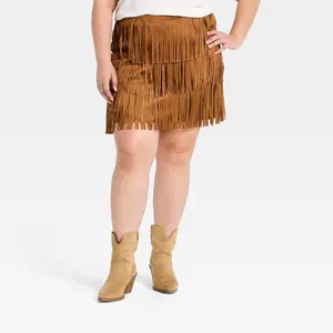 Women's Western Fringe Mini Skirt - Universal Thread Brown 30