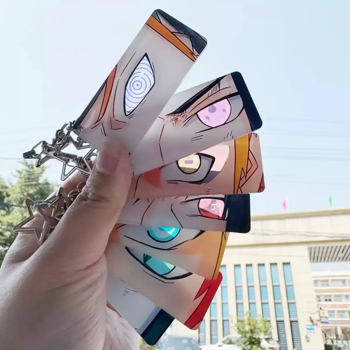Anime Ninja-themed Color-changing Eye Acrylic Keychain - Transparent Material with Cartoon Characters Design for Keys & Bags