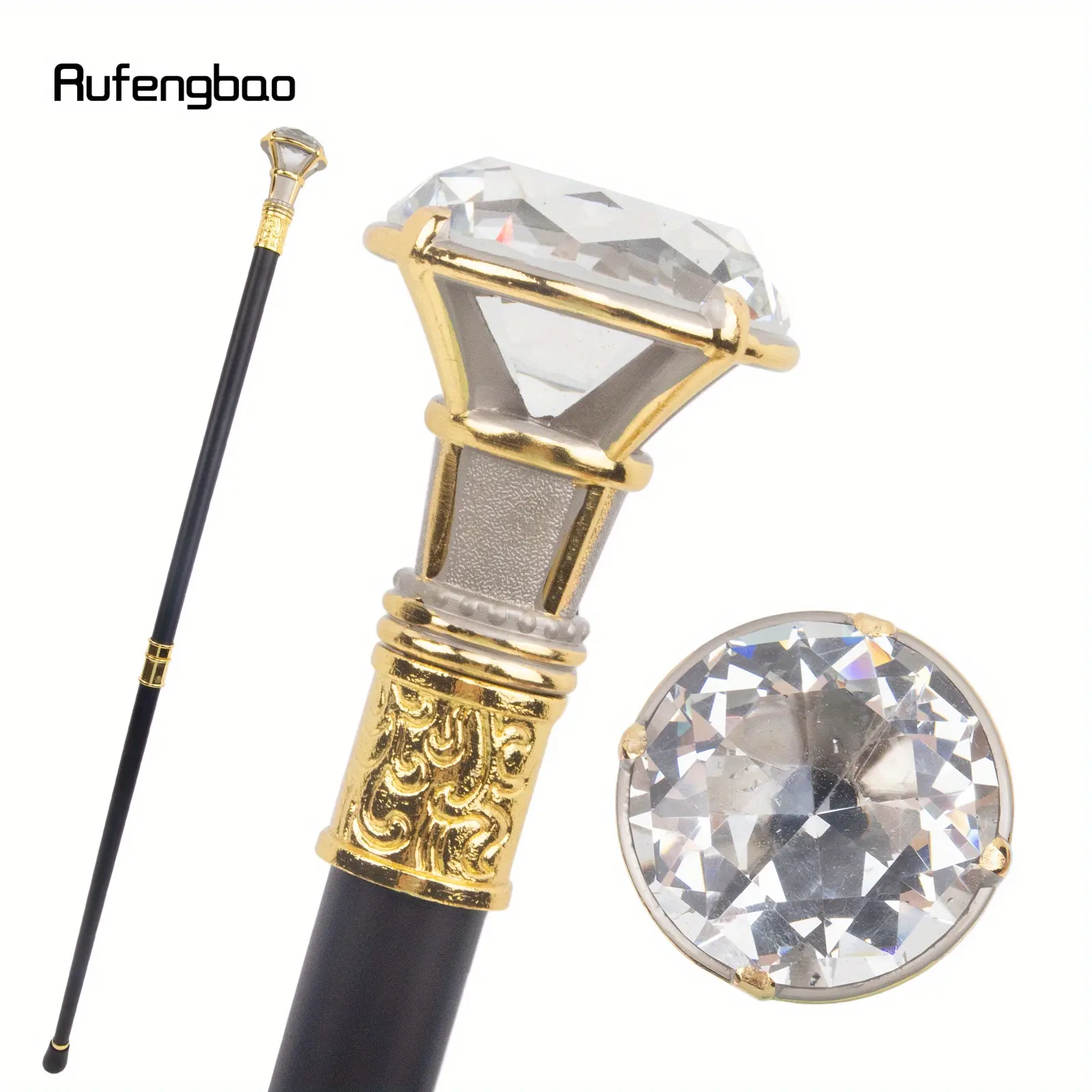 White Diamond Golden Silver Walking Cane Fashion Decorative Walking Stick Gentleman Elegant Cosplay Cane Knob Crosier 93cm Hiking Stick Pole
