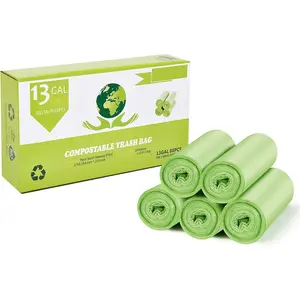Compostable Trash Bags, 13 Gallon Green Compst Trash Bags for  and Kitchen, 50L Capacity, 5 Pack, 80 Counts