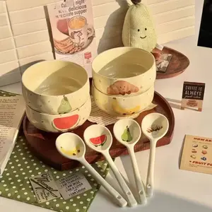 Cute Fruit Ceramic Bowl Creative Kawaii Hand-painted Ceramic Anti-scald Soup Bowl Home Kitchen Noodle Ramen Tableware Bowl