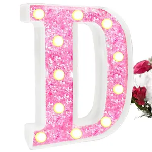 Light Up Letters, Glitter Alphabet Letter Sign Pink LED Marquee Letter Lights Battery Powered for Night Light Girls Bedroom Birthday Party Wedding