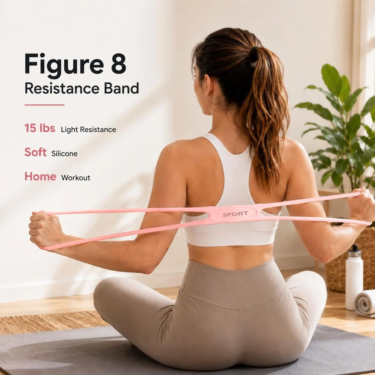 Figure 8 Resistance Band, Silicone Yoga Stretch Rope for Home Workout, Light Resistance Exercise Band for Arms and Upper Body