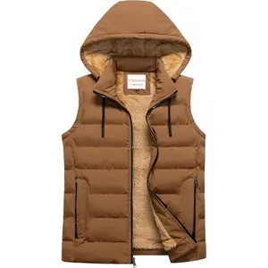 Men's Winter Vest Lightweight Warm Sleeveless Jacket Fleece Lined Quilted Puffer Vests with Removable Hood