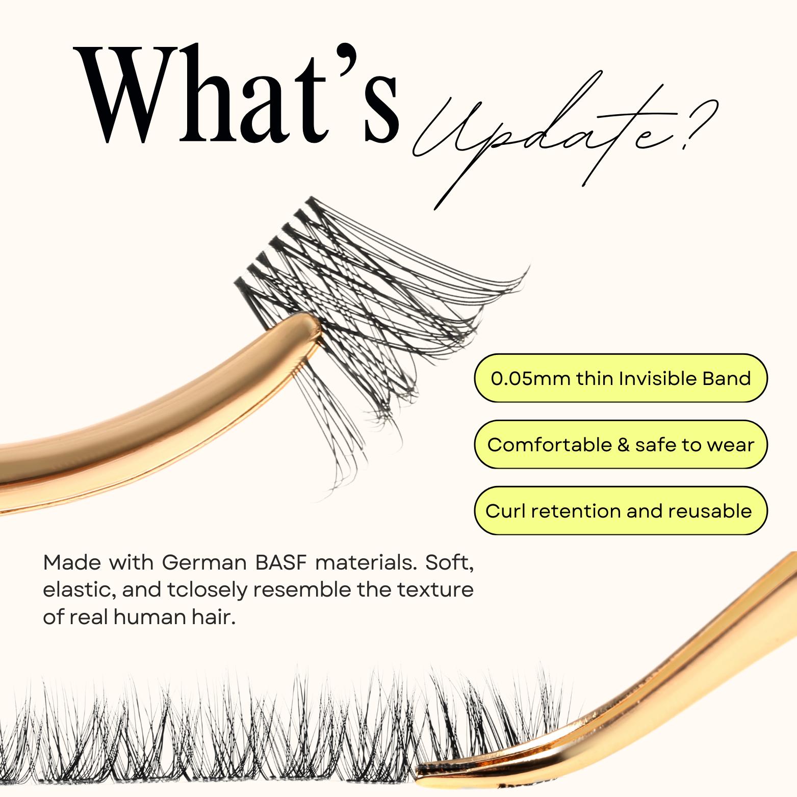 Feinner DIY Lash Cluster Kit Invisible Soft Band Long Lasting Waterproof Bond Seal Remover Natural Eyelashes for Salon Quality at Home Must-Have Cluster Pure Clean Look