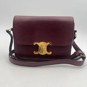 Pre-owned Celine Leather Shoulder Bags Triomphe Burgundy Lizard Grain Bag JM R0032