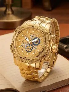 A men's bold and powerful all-gold hollowed-out trendy large-dial business luxury fully automatic mechanical wristwatch Elegant Round Dial