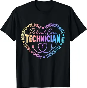 100% Cotton Patient Care Technician Heart Stethoscope PCT T-Shirt