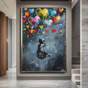 [Frame Canvas] Banksy Balloon Canvas,Banksy Grafitti Art, Balloon Poster, Banksy Art, Wall Art Canvas Design, Ready To Hang Decoration,Wall Art