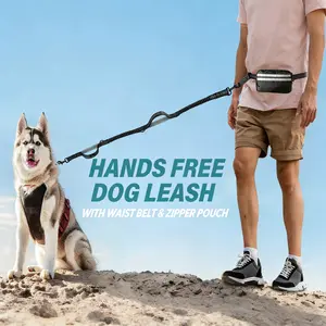dog accessories Hands Free Dog Leash with Waist Belt & Zipper Pouch Dual Padded Handles Durable Bungee for Walking Jogging Reflective Design Adjustable Waist Belt Dual Shock Absorbers