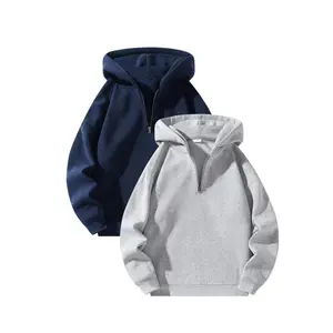 Men's Plain Half Zip Up Thermal Lined Longsleeves Hoodie, Hoodies for Men, Regular Fit Casual Cozy Fashion Warm Drop Shoulder Long Sleeve Hooded Sweatshirt for Fall & Winter, Mens Clothing, Hoodies for Men, Menswear, Cute Hoodies