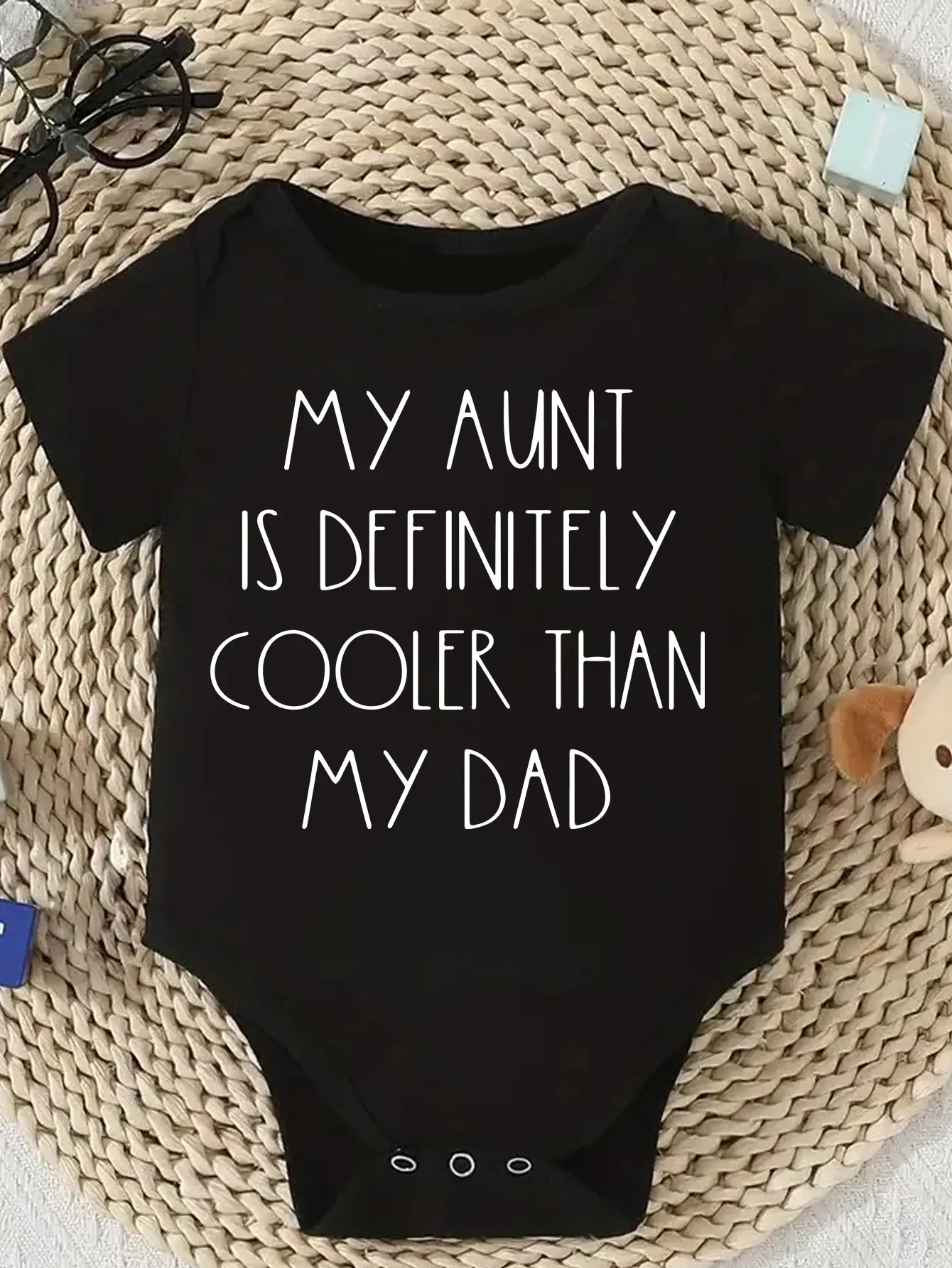 Cute Baby Bodysuit With My Aunt Is Definitely Cooler Than My Dad Print Soft Versatile Round Neck Button Detail Regular Fit All Seasons Knitted Fabric Onesie Baby Clothing Baby Boy Clothes