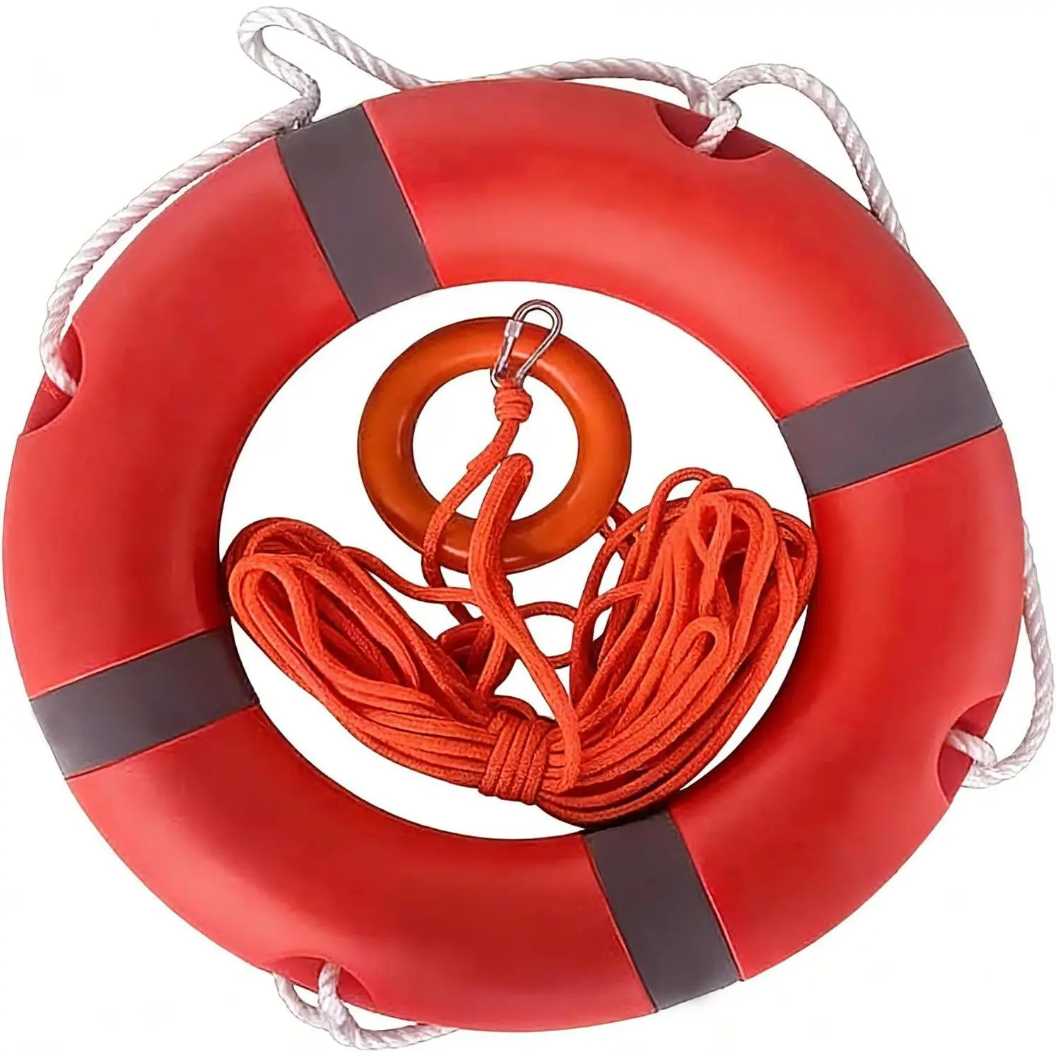 22 Inch Boat Safety Life Buoy Throw Ring Set, Professional Outdoor Throwable Flotation Device with 30M Floating Lifesaving Rope, Safety Hook, Grip Ring and Reflective Tape