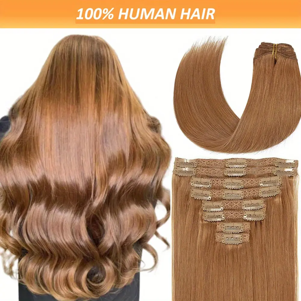 Hot Sell NEW Arrived Straight Hair Ponytail Extensions Clips in Human Hair Extensions Hair Pieces Full Head 8pcs # 27 # 30 Color