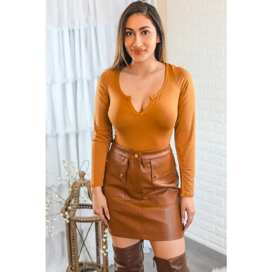 Kiara Split Neck Solid Bodysuit Marsala