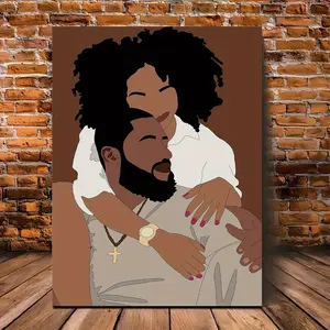 Black Love African-Inspired Canvas Art - 16x24" Wooden Framed Wall Decor for Living Room, Perfect for Halloween, Anniversaries & Beach Parties-Wrapped Canvas