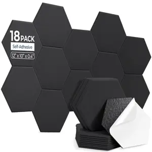 18 Pack Hexagon Acoustic Panels, 12" x 10" x 0.4" High-Density Soundproof Wall Panels, Self-Adhesive Acoustic Wall Panels for Studio, Home, Office, Black
