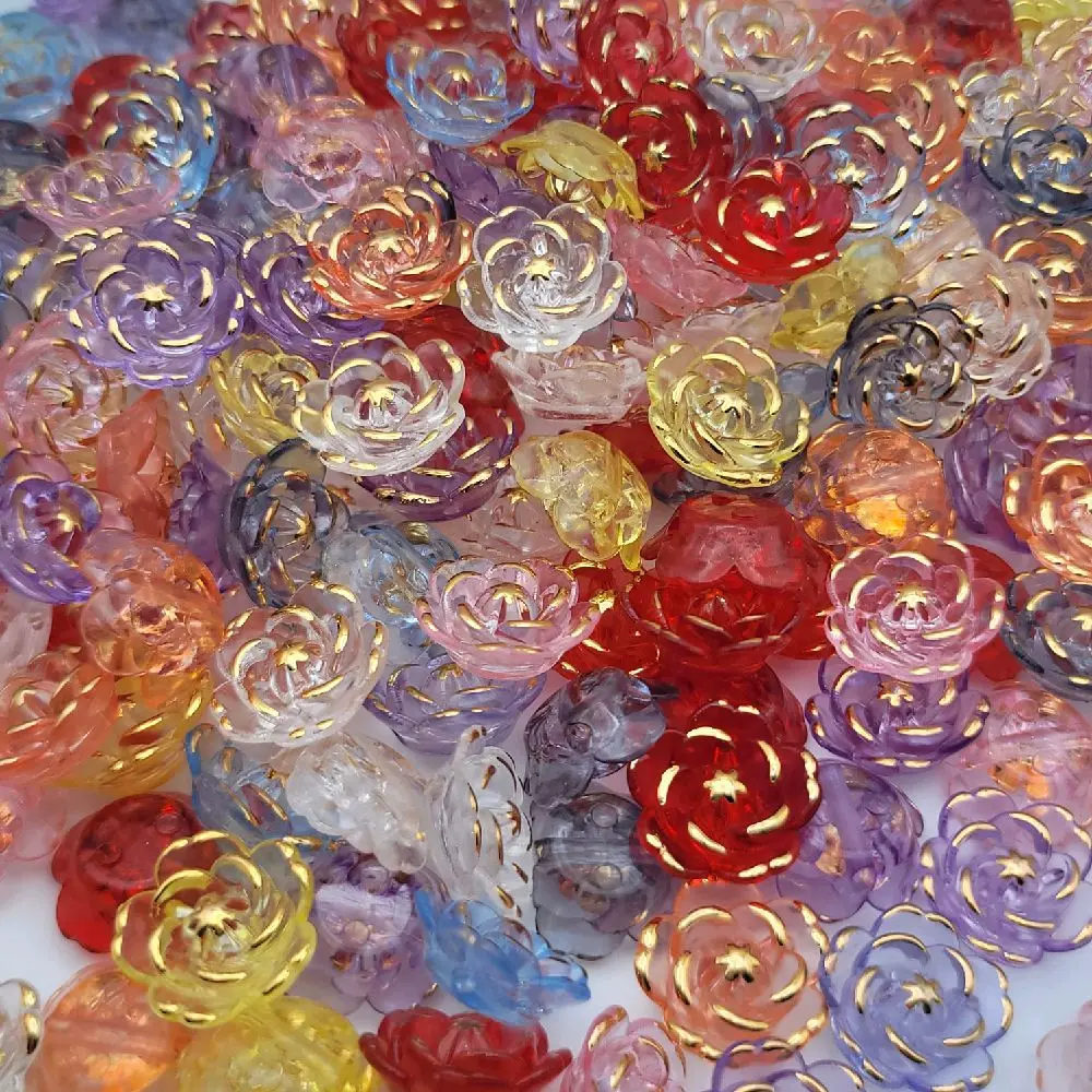 Vibrant Translucent Acrylic Flatback Rose Mixed Beads with Gold Trim - 20 per Order, Easy to Use, Compatible with Beadable Pens, for DIY Beads Making Crafts