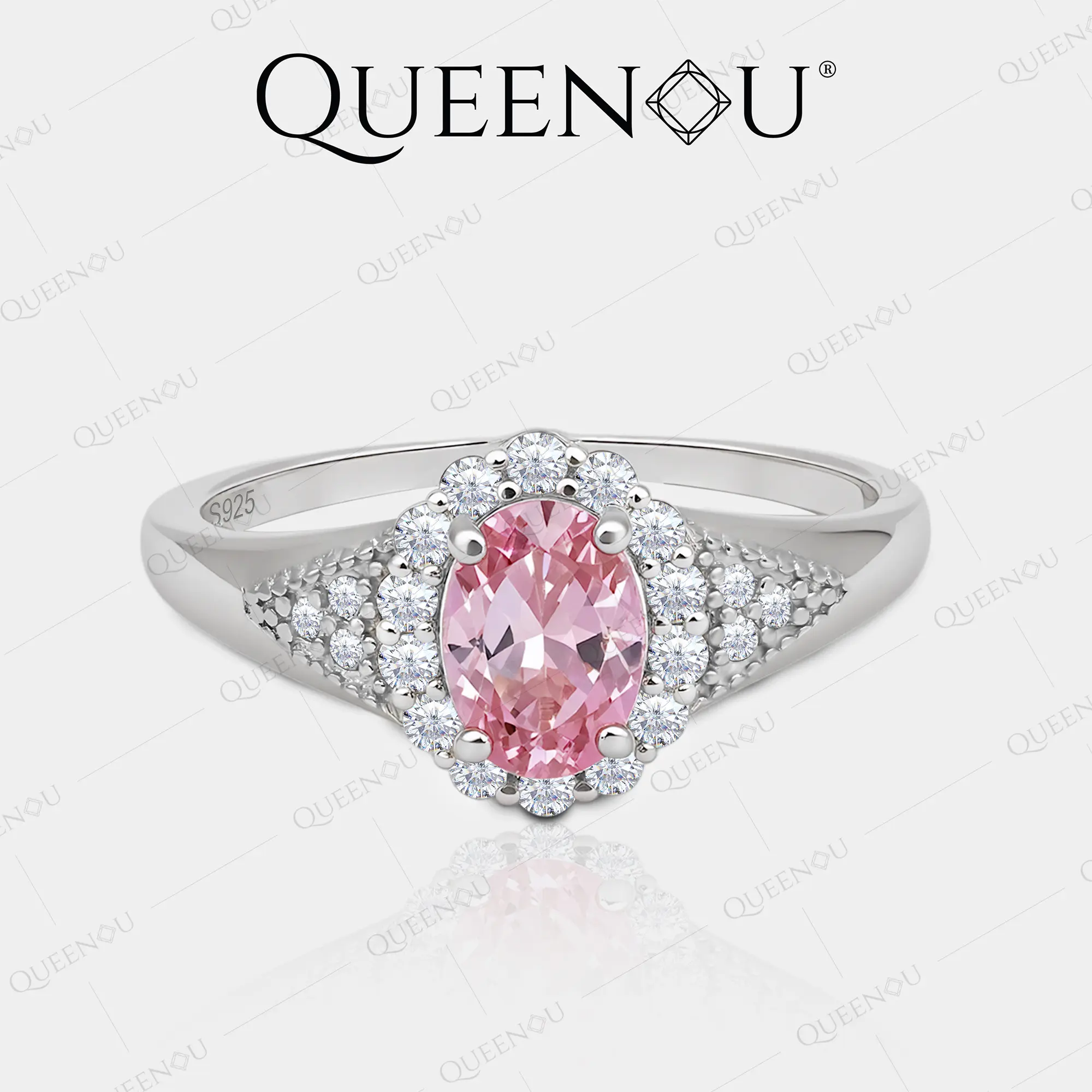 【943】Promotional Event QUEENOU Elegant and Sparkling Cherry Blossom Pink 1CT Cubic Zirconia Ring