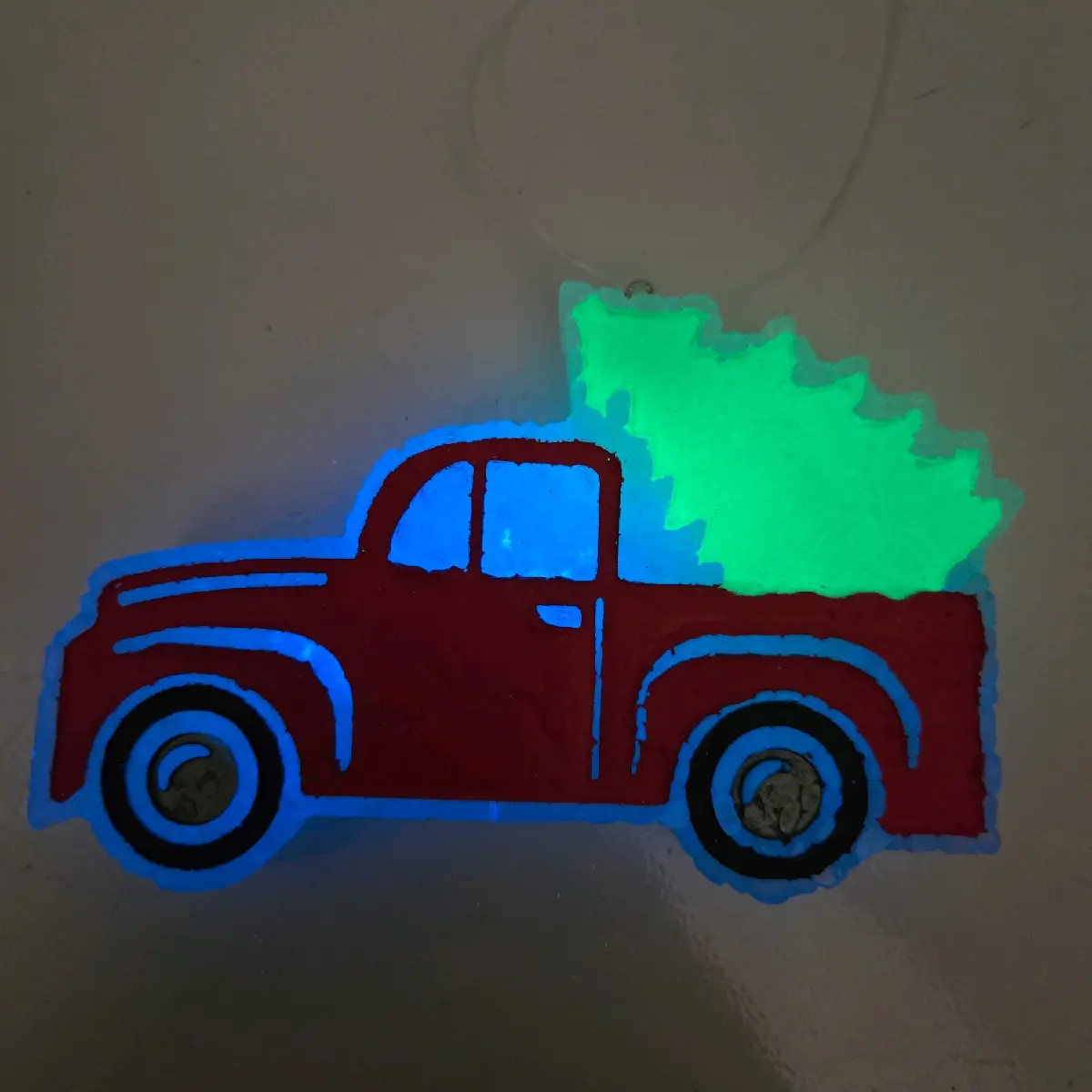 Red/Green Glow in the Dark Christmas Tree Truck Car Freshie (Winter's Kiss Scent)