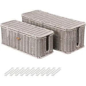 Cable Management Box, Rattan Style Cord Organizer for Desk Cord Hider Outlet Covers Baby Proofing for Power Strip TV PC Router Charger Under Desk Storage with Lockable Lid and Cable Ties
