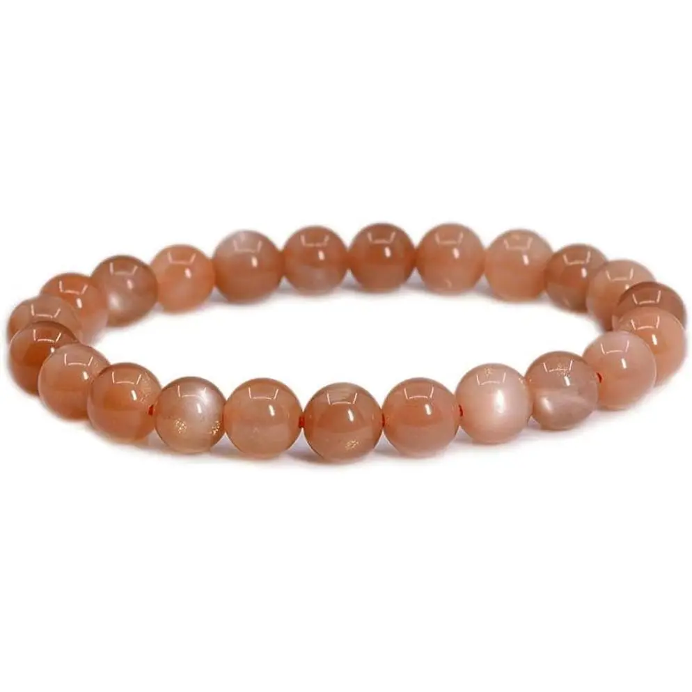 Natural A Grade Orange Sunstone Gemstone 8mm Round Beads Stretch Bracelet 7 Inch Unisex
