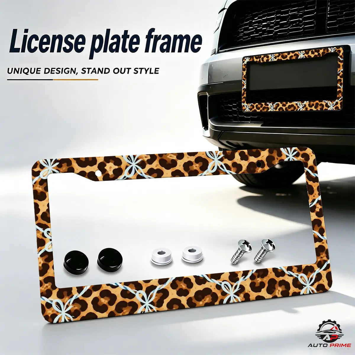 2PCS Leopard Print License Plate Frame Aluminum Car Tag Holder Aesthetic Car Accessories for SUV Truck