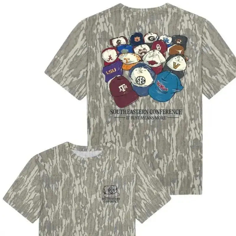Mossy Oak SEC Camo Graphic Tee Vintage Southern College Football T-Shirt Oversized Streetwear Country Style Tops
