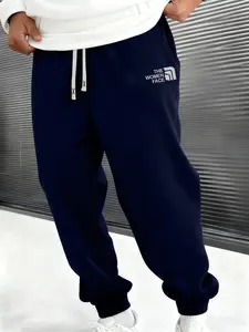 Men's Plus Size Casual Athleisure Style Running Pants, Tracksuit Bottoms, Comfortable Polyester Fiber, Fall Winter Sports Pants, Geometric Print Drawstring Waist