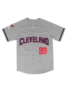 Men's Figure & Letter Print Baseball Jersey, Loose Casual Sporty V Neck Gray Baseball Top for Summer, Men's Sportswear for Outdoor Activities