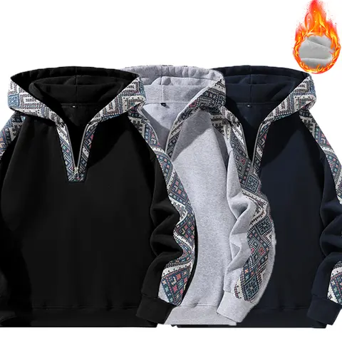 Stylish Design Ethnic Hoodie for Men, Autumn Winter Fleece Lined Long Sleeve Top, High-Quality Comfortable Activewear, A Must-Have for Casual Outings and Running, New Trendy Everyday Comfortable Attire