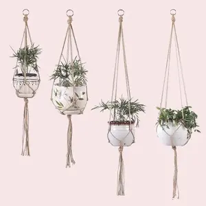 Hand-woven plant hanging basket cotton rope sling basket