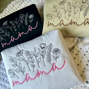 Mama blossom embroidered sweatshirts Sweaters Pullover Embroidery Crewneck Comfortable Casual