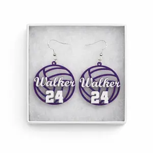 Personalized Volleyball Earrings Name & Number Team Colors 3D Printed PLA 1.5 Inch Lightweight Gift Boxed for Volleyball Moms Players