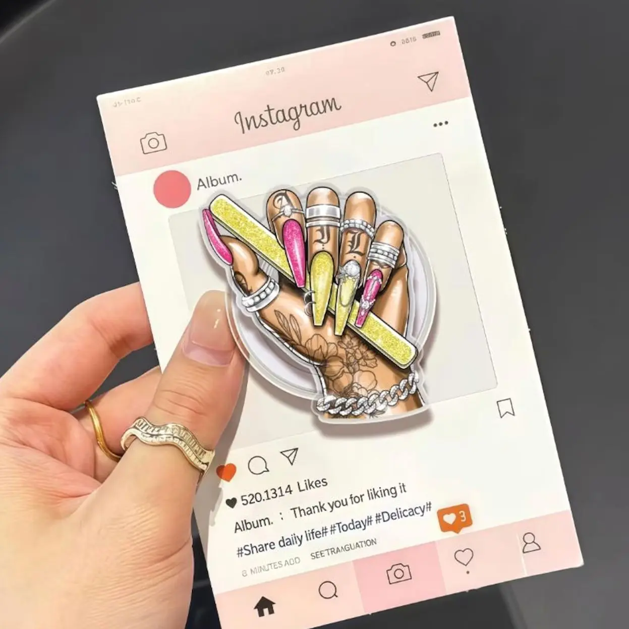 Pretty Nails with Jewelry Phone Grip: Billionaire Vibe MagSafe Pop Socket, Rich Happiness Griptok
