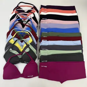 DFYNE 2pcs Seamless Yoga Set Women Yoga Scrunch Leggings Set Strappy Halter Sports Bra Fitness Gym Clothing Workout Set