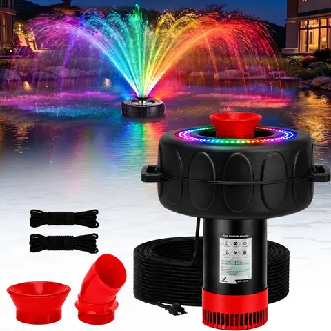 1HP 750W Drive Efficient Submersible Water Pump for Fountain, 15,000 GPH Flow, Stainless Steel Body, 100ft Power Cord, Large Float, Parabolic Column, Multi-Nozzle, 22ft Spray Circle, Plug-In Pond Aerator
