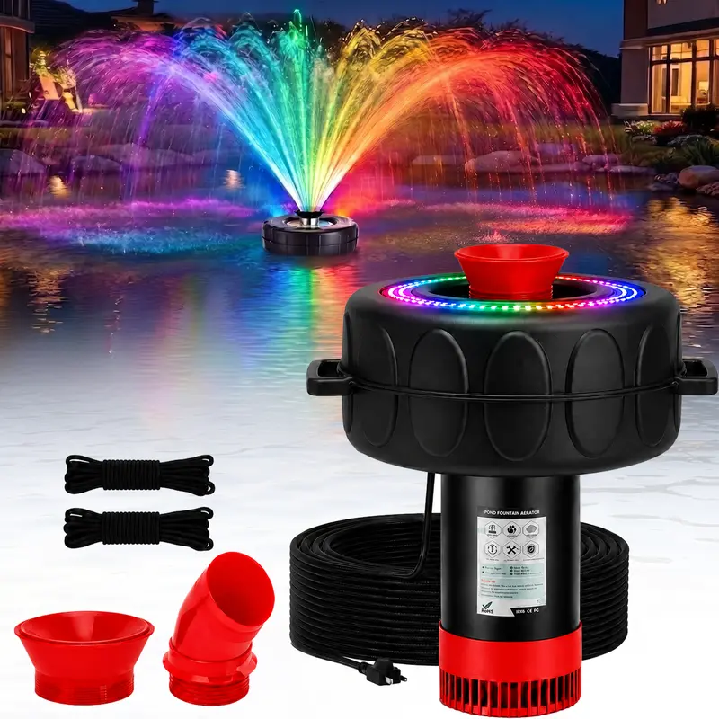 1HP 750W Drive Efficient Submersible Water Pump for Fountain, 15,000 GPH Flow, Stainless Steel Body, 100ft Power Cord, Large Float, Parabolic Column, Multi-Nozzle, 22ft Spray Circle, Plug-In Pond Aerator