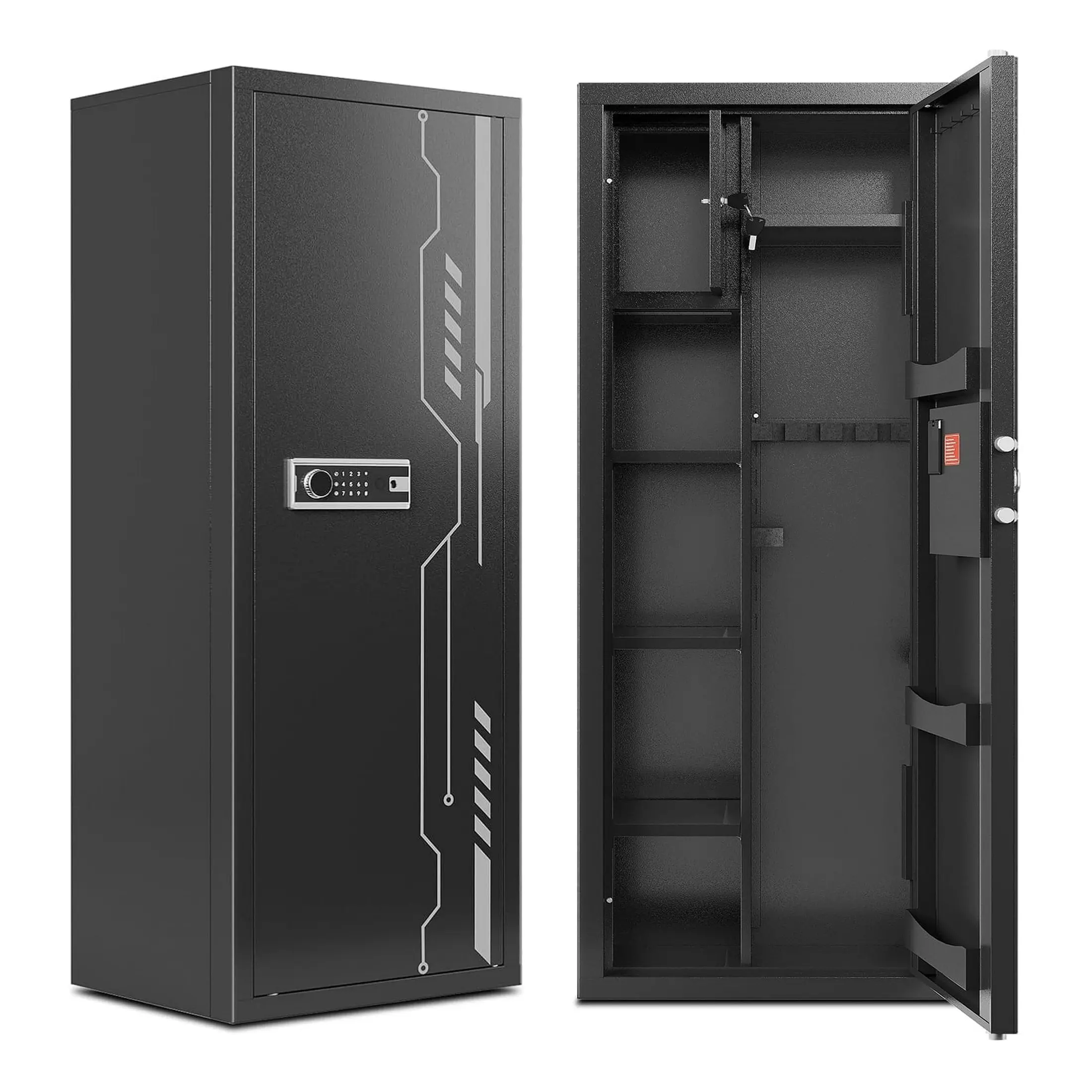 KAER 14-15 Gun Safe: [Unassembled] 57" Large Modular Rifle Cabinet for Closet, Deep 21" Interior for Scoped Rifles, Adjustable Shelves & Private Inner Lock Box