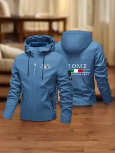 Men's and Women's Fashion Jacket with Rome Print, Zipper Pockets, Casual Hooded Design, Spring & Fall Polyester, Unisex Pullover Coat