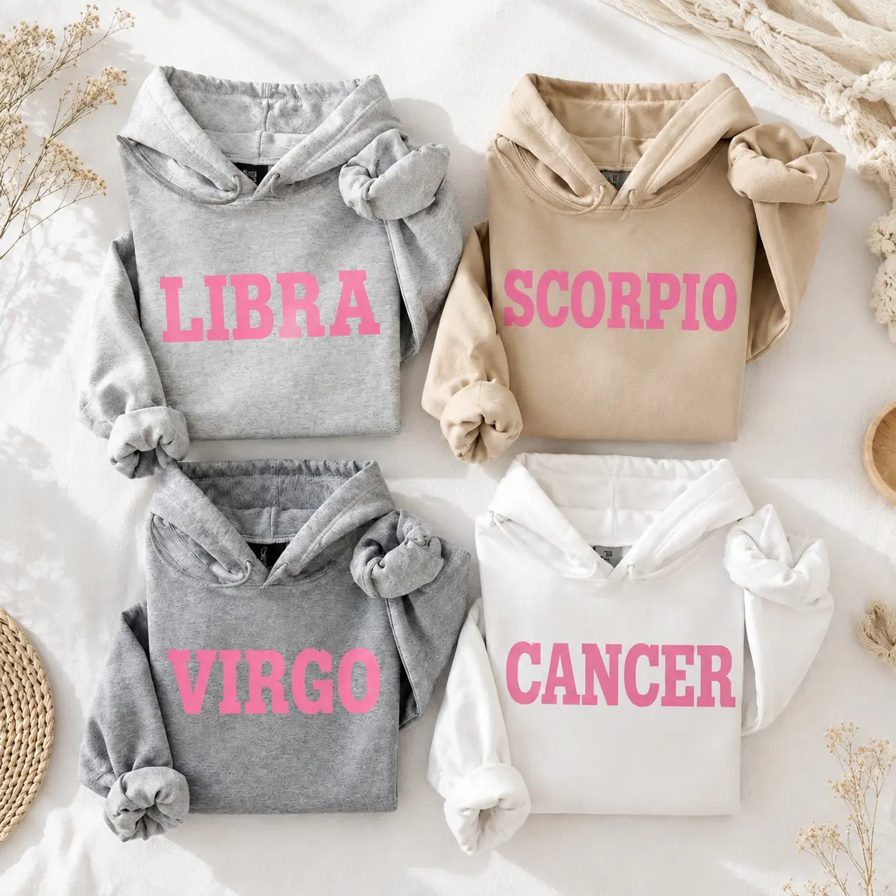 12 Zodiac Hoodie Collection, Pink Zodiac Hoodie, Astrology Horoscope Hoodie, Unisex Star Sign Sweatshirt, Celestial Graphic Pullover, Libra Scorpio Virgo Cancer Hoodie, Birthday Gift for Her, Cozy Astrology Hoodie - DPCLICK