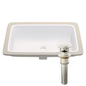 Novatto NP-U233921BN Novatto NP-U233921BN Rectangular White Undermount Sink with Brushed Nickel Overflow Drain
