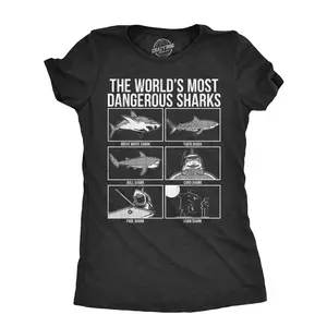 Womens The Worlds Most Dangerous Sharks T Shirt Funny Card Pool Loan Shark Joke Tee for Ladies Funny Womens T Shirts Cute Vintage Fashion Casual Ladies T-Shirt Gift Sarcastic Tops for Women Funny Animal Top Black -