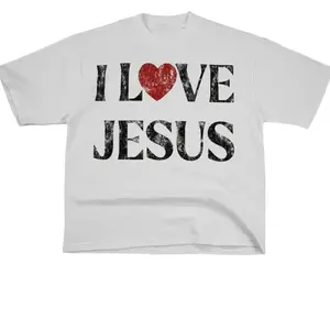 Vintage I Love Jesus Print Short Sleeve T-Shirt Menswear Top Underwear Tshirt Cotton Polyester
