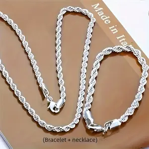 1pc/2pcs(necklace + bracelet) 925 Silver Plated twist chain. Men's and Women's necklace bracelets.