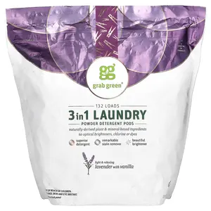 Grab Green 3-in-1 Laundry Powder Detergent Pods, Lavender with Vanilla, 132 Loads, 4 lbs 10.4 oz (2,112 g)