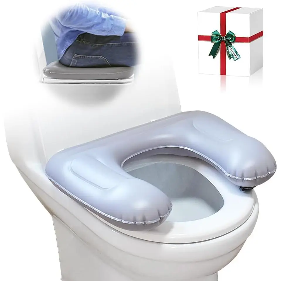 Portable PVC Inflatable Raised Donut Toilet Seat Cushion - Customizable Height-Adjustable Commode Support for Elderly, Disabled Adults, Tailbone Pain Relief (Bathroom Home Supply), Seniors