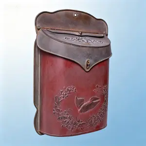 Wall-Mounted Aged Metal Mailbox, Shabby Chic Design with Embossed Post Detail, Rust-Resistant Finish, 10.5 x 15.5 Inches, Vintage Style for Home Exterior, Weather-Resistant Metal Mailbox